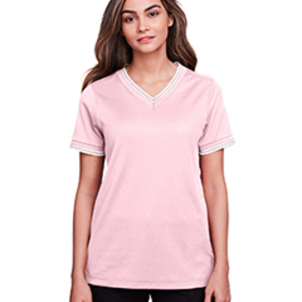 CrownLux Performance® Ladies' Plaited Tipped V-Neck Top Thumbnail