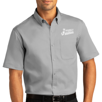 Button Down-Digital Print-White Lettering-Short Sleeve SuperPro React Twill Shirt Thumbnail