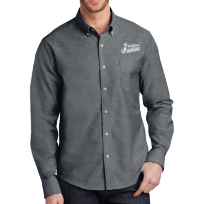 Button Down Long Sleeve-Digital Print-White Lettering-Untucked Fit SuperPro Oxford Thumbnail