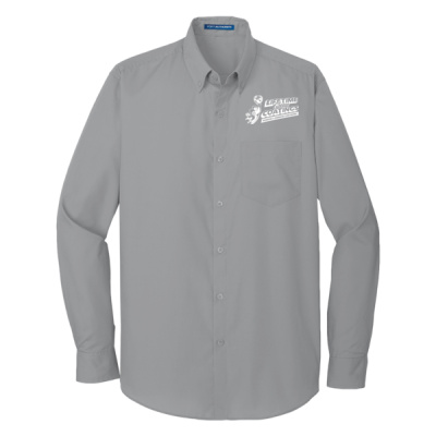 Button Down Long Sleeve-Digital Print-White Lettering-Long Sleeve Carefree Poplin Shirt Thumbnail