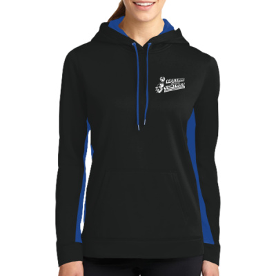Hoodie-Digital Print-White Lettering- Ladies Sport Wick ® Fleece Colorblock Hooded Pullover Thumbnail