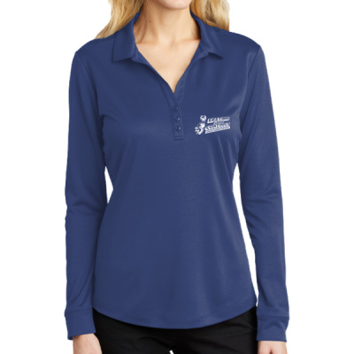Polo-Digital Print-White Lettering - Ladies Silk Touch Performance Long Sleeve Polo Thumbnail