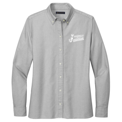 Button Down Long Sleeve-Digital Print-White Lettering- - Women's Casual Oxford Cloth Shirt Thumbnail