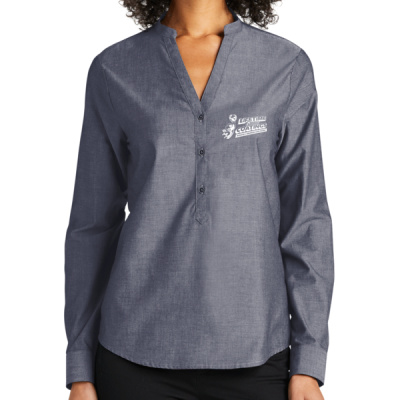 Button Down Long Sleeve-Digital Print-White Lettering- - Ladies Long Sleeve Chambray Easy Care Shirt Thumbnail