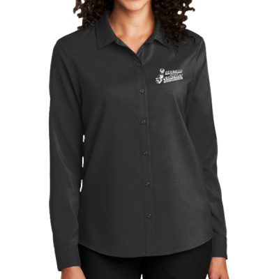 Button Down Long Sleeve-Digital Print-White Lettering- - Ladies Long Sleeve Performance Staff Shirt Thumbnail