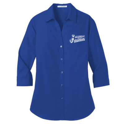 Button Down Long Sleeve-Digital Print-White Lettering- - Ladies 3/4 Sleeve Carefree Poplin Shirt Thumbnail