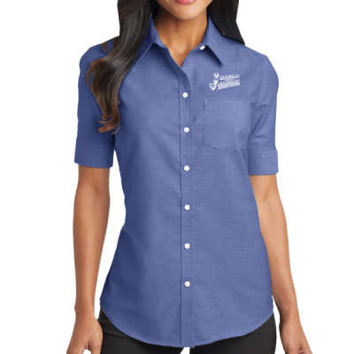 Button Down-Digital Print-White Lettering- - Ladies Short Sleeve SuperPro Oxford Shirt Thumbnail