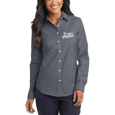 Button Down Long Sleeve-Digital Print-White Lettering- - Ladies SuperPro Oxford Shirt Thumbnail