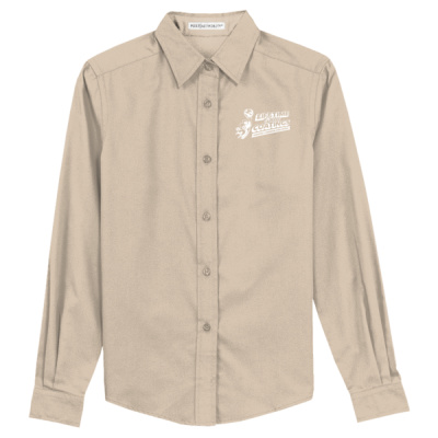 Button Down Long Sleeve-Digital Print-White Lettering- - Ladies Long Sleeve Easy Care Shirt Thumbnail