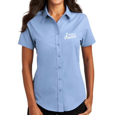 Button Down-Digital Print-White Lettering- - Ladies Short Sleeve Easy Care Shirt Thumbnail